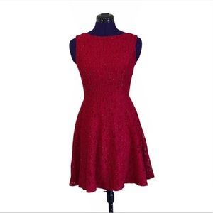Speechless Red Sparkle Lace Short Sleeve Mini Dress